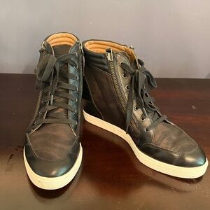 Linea Paolo Black High-Top Lace & Zip Wedge Sneakers
